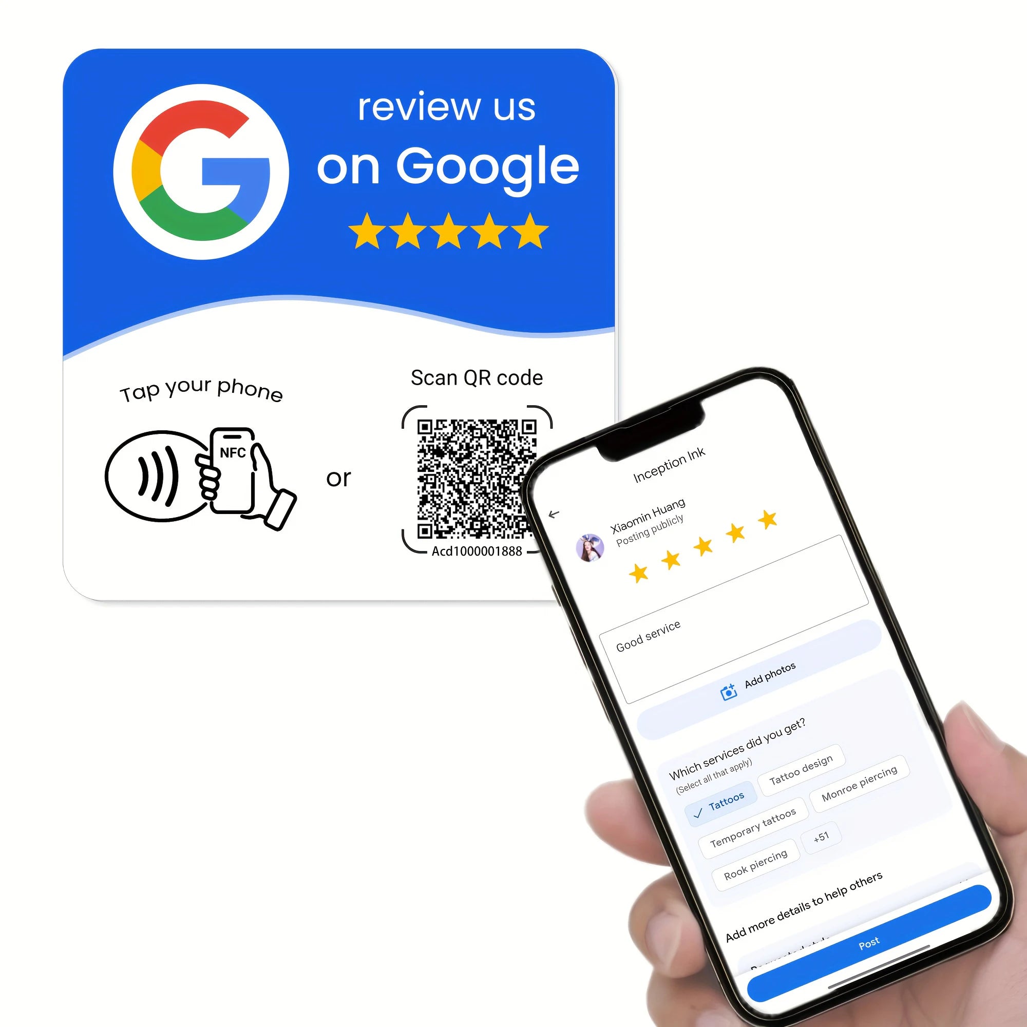 NFC + QR stickers square 1/3/5 pcs